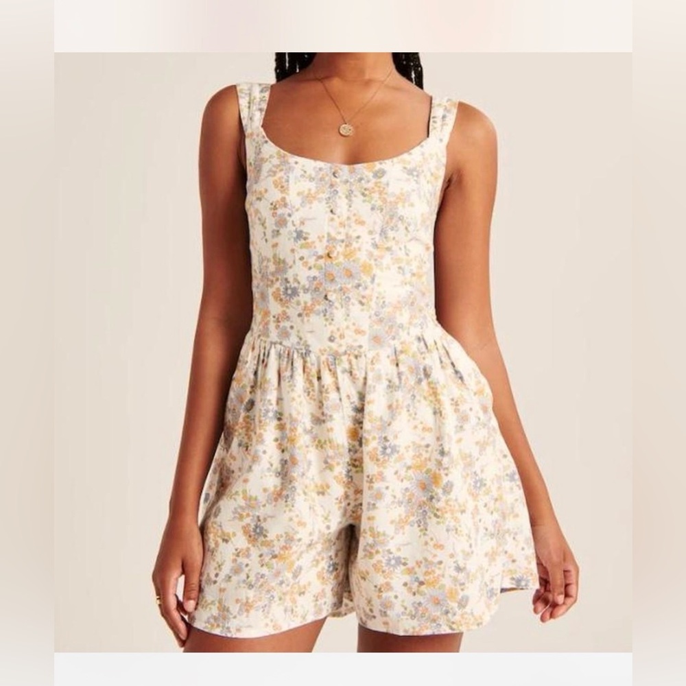 Abercrombie & Fitch Floral Romper - White and Yellow